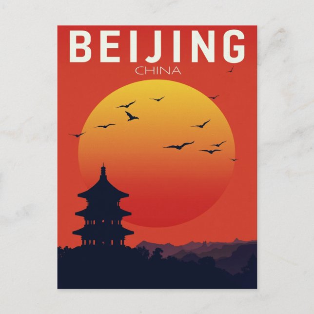 Postal Puesta de sol en el Templo de Beijing China (Anverso)