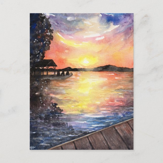 Postal Puesta de sol en la cabaña (Anverso)