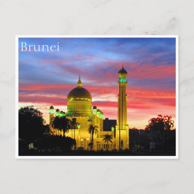 Postal puesta de sol en la mezquita de brunei (Anverso)