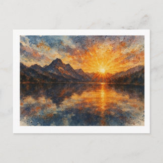 Postal Puesta de sol en la montaña sobre el lago,
