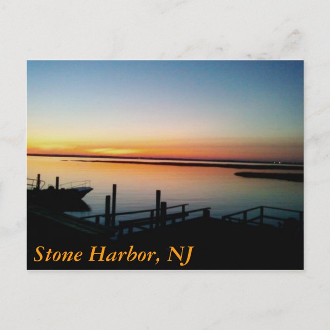 Postal puesta de sol en la orilla, Stone Harbour, NJ (Anverso)