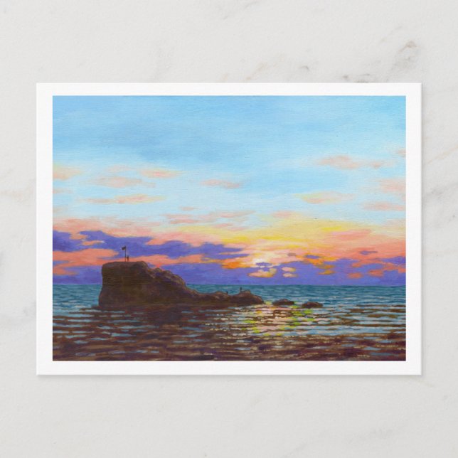 Postal Puesta de sol en la playa de Perranporth (Anverso)