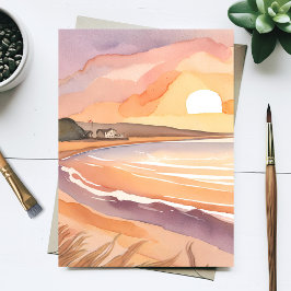 Postal Puesta de sol en la playa | Hermosa pintura en acu