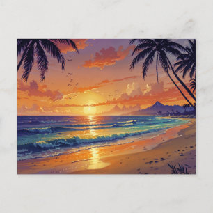 Postal Puesta de sol en playa tropical
