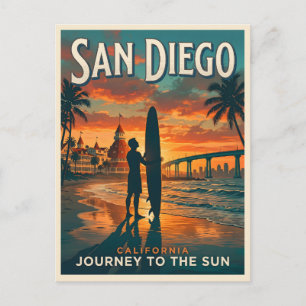 Postal Puesta de sol en San Diego California Surf Viaje