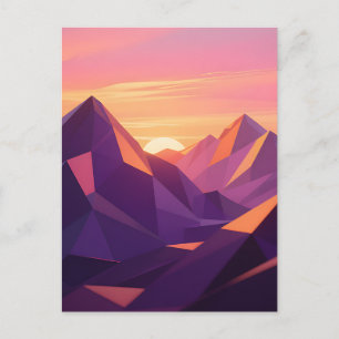 Postal Puesta de sol geométrica de montaña Low Poly