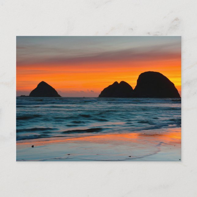 Postal Puesta de sol, montones de mar, Oceanside, Oregón, (Anverso)