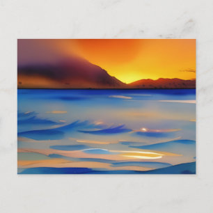 Postal Puesta de sol oceánica tranquila acuarela