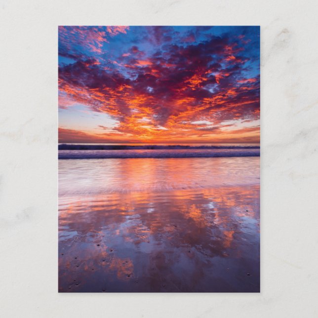Postal Puesta de sol roja sobre el mar, California (Anverso)