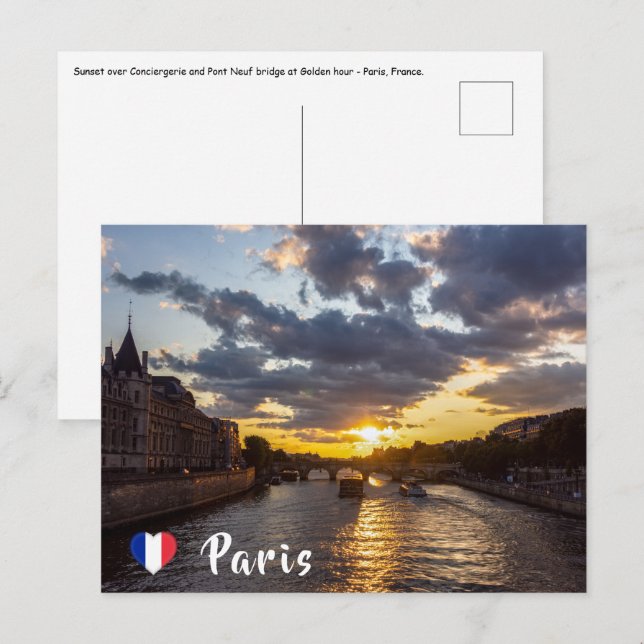 Postal Puesta de sol sobre Conciergerie - París, Francia (Anverso / Reverso)