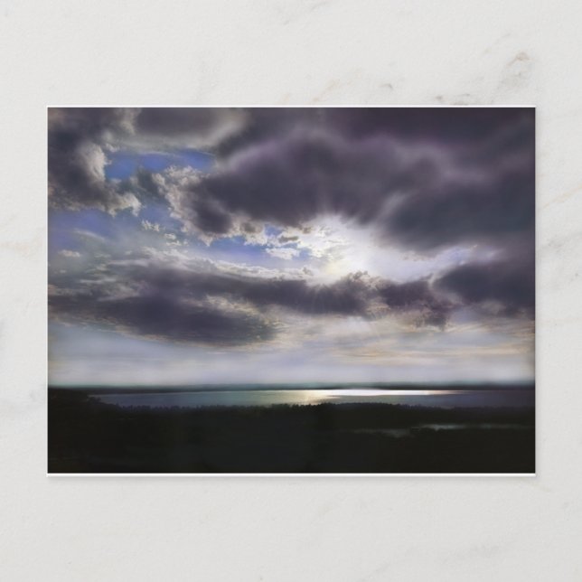 Postal Puesta de sol sobre la pintura acuática del lago (Anverso)