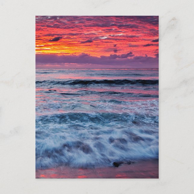 Postal Puesta de sol sobre las olas del océano, Californi (Anverso)