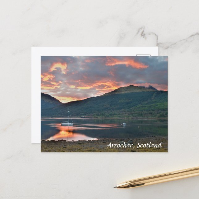 Postal Puesta de sol sobre Loch Long, Arrochar, Escocia T (Anverso/Reverso In Situ)
