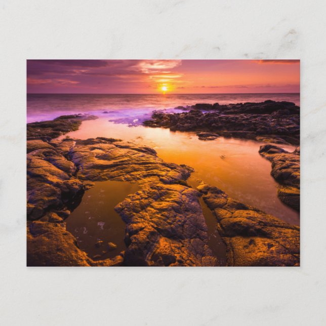 Postal Puesta de sol sobre pozas de marea, Hawái (Anverso)