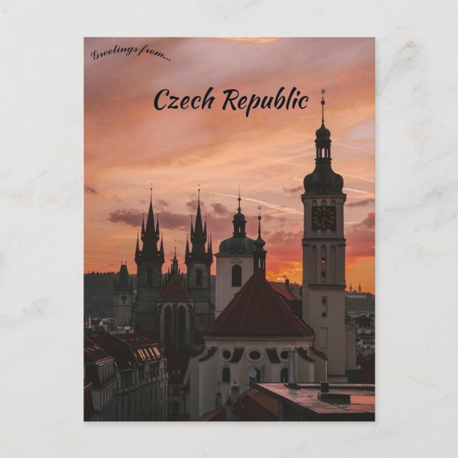 Postal Puesta de sol sobre Praga República Checa (Anverso)