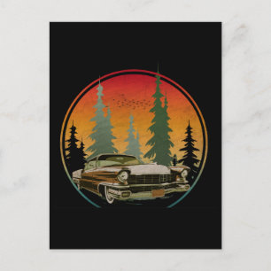 Postal Puesta de sol vintage clásico coche naturaleza bos