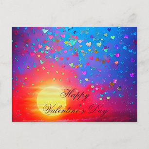 Postal Puesta de sol y corazón esparcido san valentín