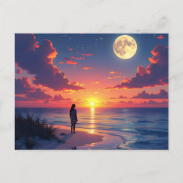 Postal Puesta de sol y salida de luna