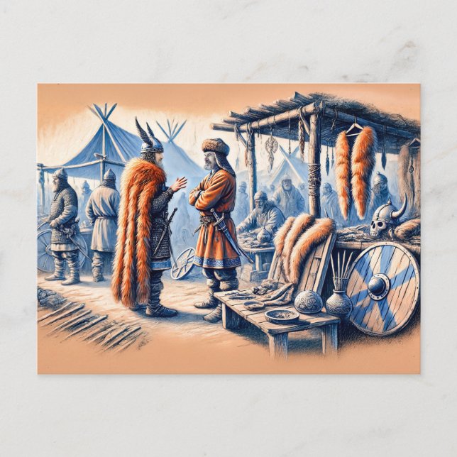 Postal Puesto de comercio de Haithabu en el dibujo de Pas (Anverso)