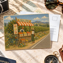 Puesto de venta de cítricos vintage al borde de la
