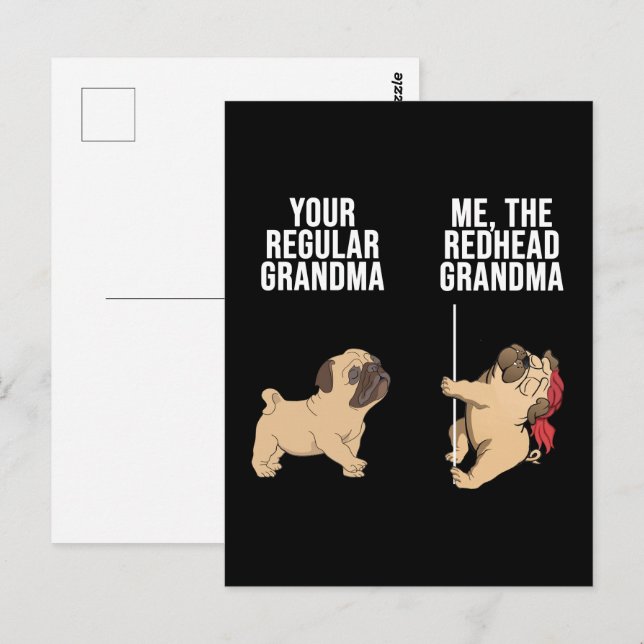 Postal Pug a tu abuela regular Yo la abuela pelirroja (Anverso / Reverso)