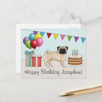 Pug cervato lindo perro de dibujos animados Cumple