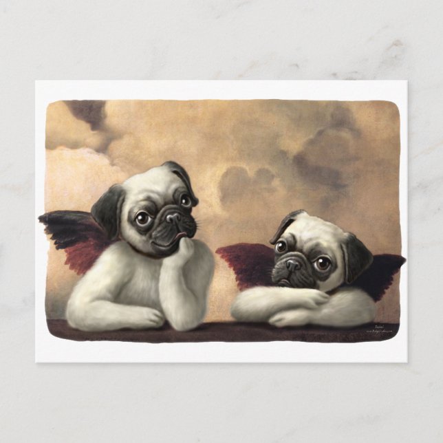 Postal Pug Cherubs inspirado por Raphael (Anverso)