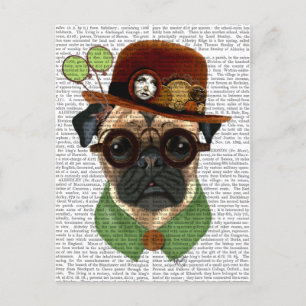 Postal Pug con el Gorra de Steampunk Bowler