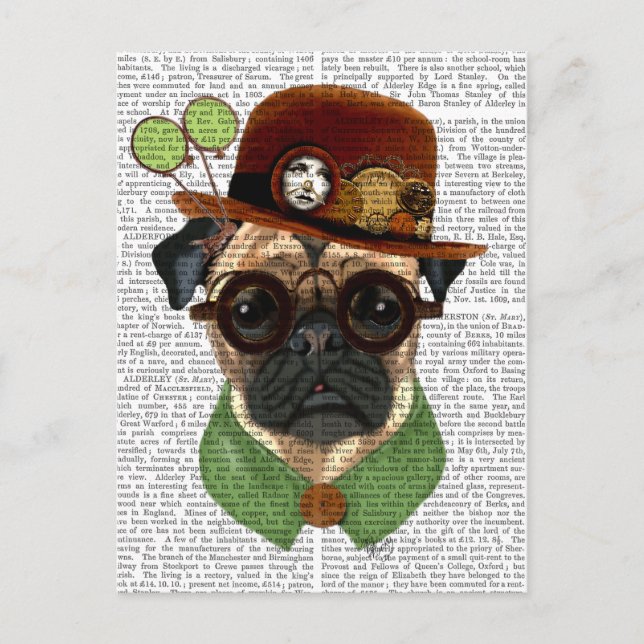 Postal Pug con el Gorra de Steampunk Bowler (Anverso)