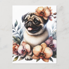 Postal Pug con rama de orquídeas, posttravesía