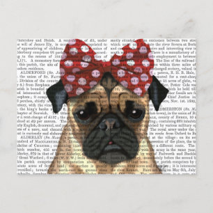 Postal Pug con rojo paro en la cabeza