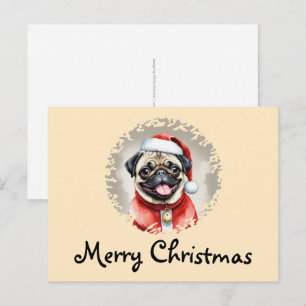 Postal Pug con traje de Santa Claus - Navidad 1