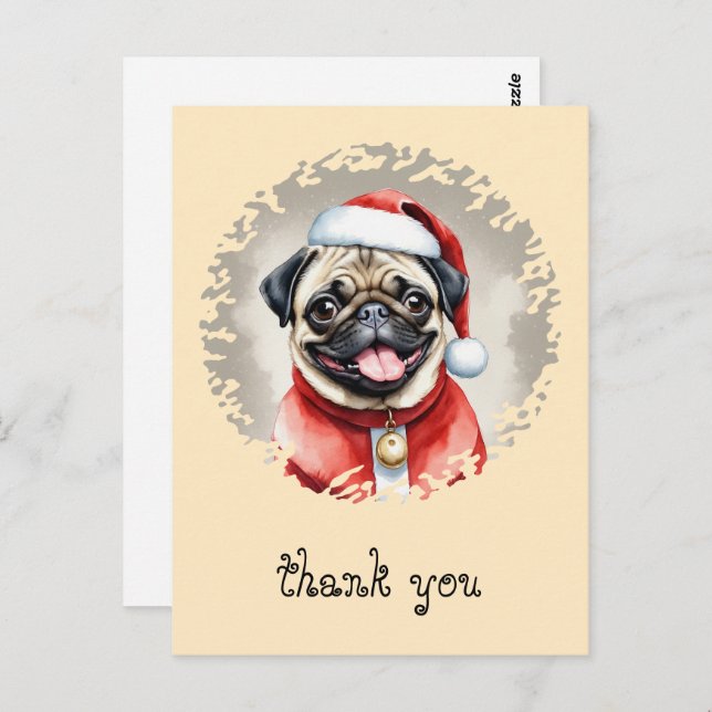 Postal Pug con traje de Santa Claus - Navidad 1 (Anverso / Reverso)