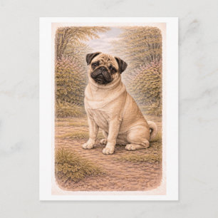 Postal Pug de estilo vintage
