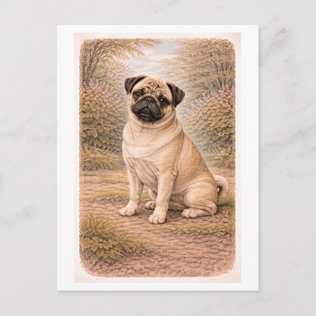 Postal Pug de estilo vintage (Anverso)