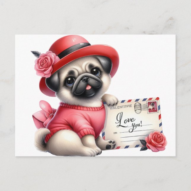 Postal Pug de sombrero rojo (Anverso)