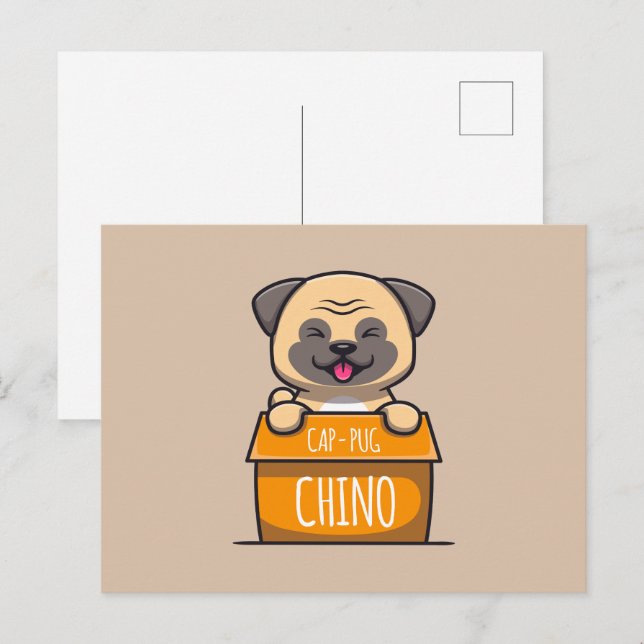 Postal Pug en una copa - Cap-Pug-Chino (Anverso / Reverso)