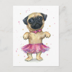 Postal Pug en una pintura de Tutu Cute de Cachorro