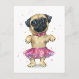 Postal Pug en una pintura de Tutu Cute de Cachorro