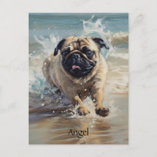 Postal Pug Feliz en la Playa personalizable