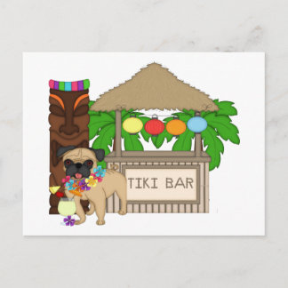 Postal Pug hawaiano en el Personalizable de bar Tiki, reg