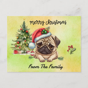 Postal Pug Merry Christmas acuarela
