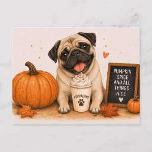 Postal Pug Perro Acogedor Pumpkin Spice Puppaccino