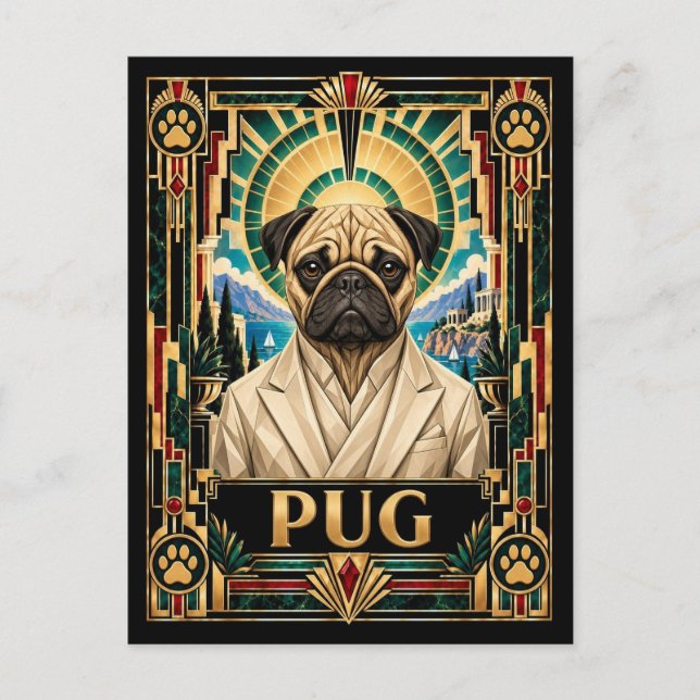Postal Pug, Perro Art Deco (Anverso)