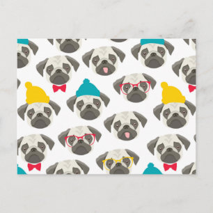 Postal Pug - perro lindo en Navidades