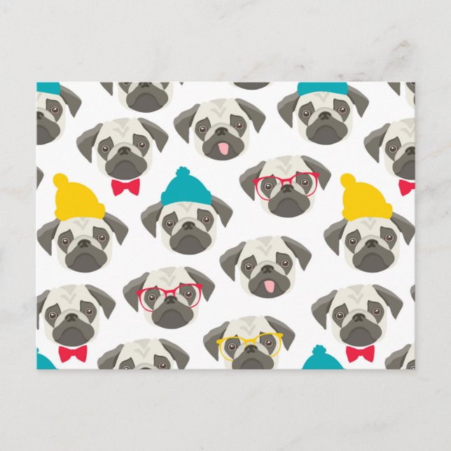 Postal Pug - perro lindo en Navidades (Anverso)