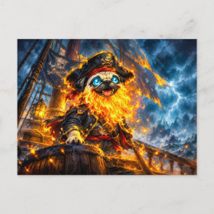Postal Pug Pirata Zombie con Barba en Llamas