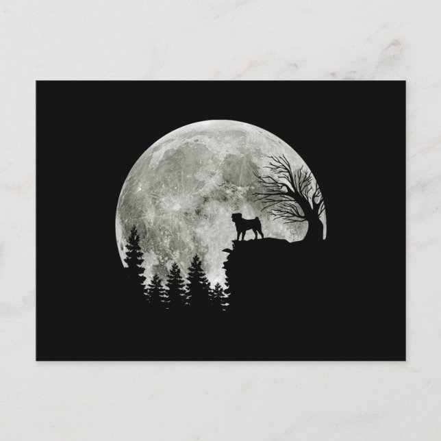 Postal Pug Standing On Mountain Moonlight Halloween (Anverso)