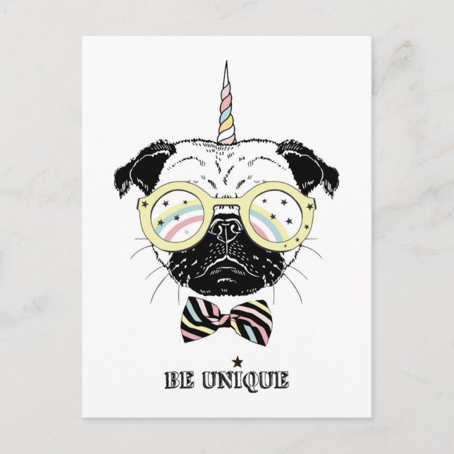 Postal Pug Unicorn | Ser único (Anverso)