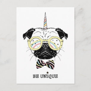 Postal Pug Unicorn Ser único